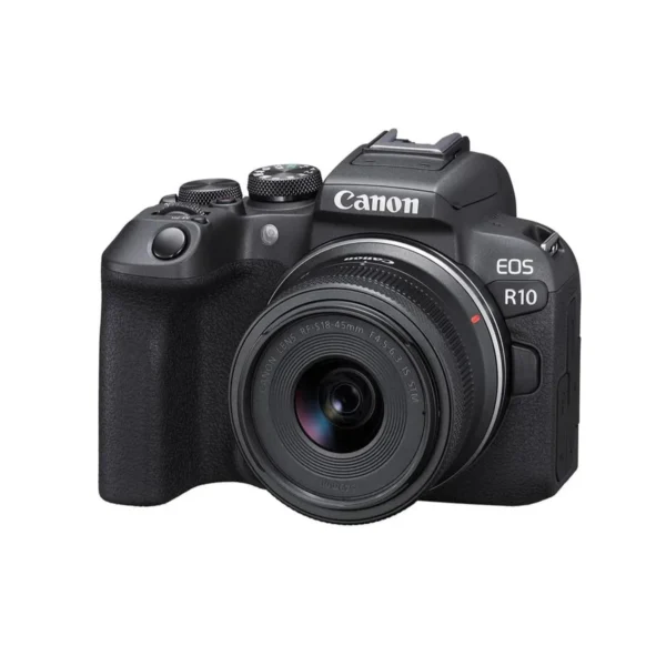 Cámara Canon R10 con lente RF-S 18-45mm IS STM para fotografía y video 4K de alta calidad. Canon EOS R10 mirrorless con sensor APS-C y enfoque automático Dual Pixel CMOS AF. Cámara Canon R10 compacta y ligera con lente zoom 18-45mm estabilizado IS STM. Canon R10 ideal para creadores de contenido, fotografía profesional y grabación UHD 4K. Cámara Canon EOS R10 con lente kit RF-S 18-45mm para retratos, viajes y uso diario.