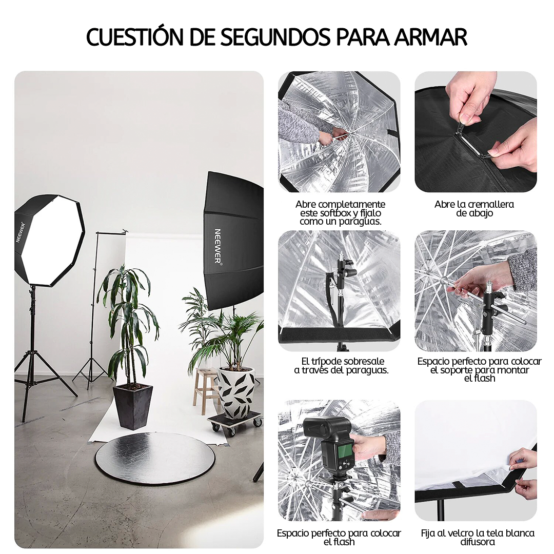 9-Softbox Caja de Luz Octagonal tipo Sombrilla 120 cms
