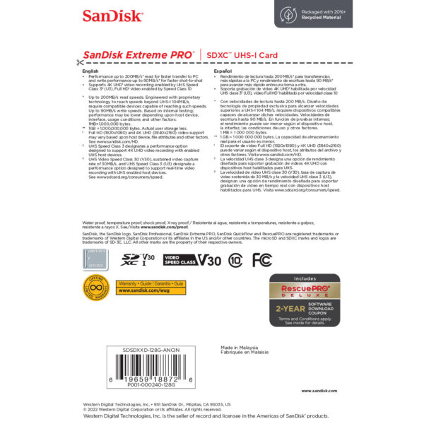 SanDisk Extreme PRO 128GB 200MB 90MB V30 (3)