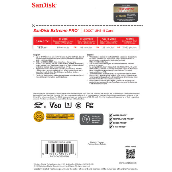 SanDisk Extreme PRO 128GB 280MB 100MB V60 (3)