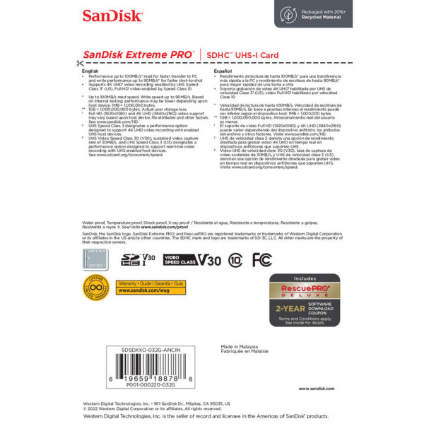 SanDisk Extreme PRO 32GB V30 100MB