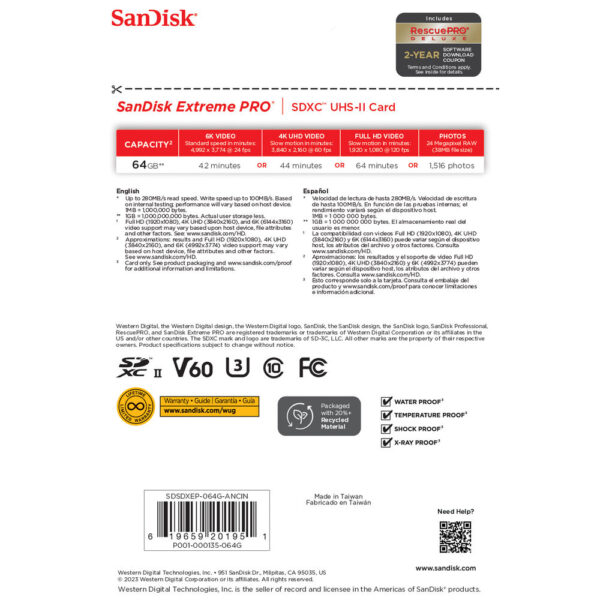SanDisk Extreme PRO 64GB 280MB 100MB V60 (1)