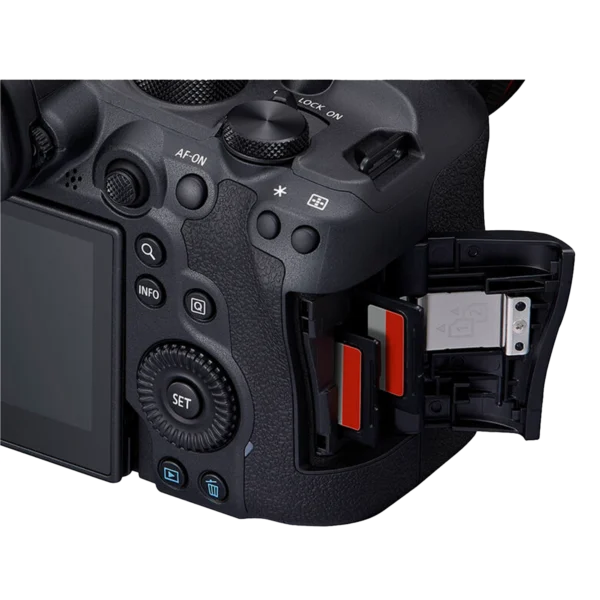 Cámara sin espejo Canon EOS R6 Mark II (solo cuerpo, full-frame, 24.2 MP) con alta velocidad de ráfaga (hasta 40 fps) y grabación de video 4K, pensada para fotografía deportiva y de naturaleza