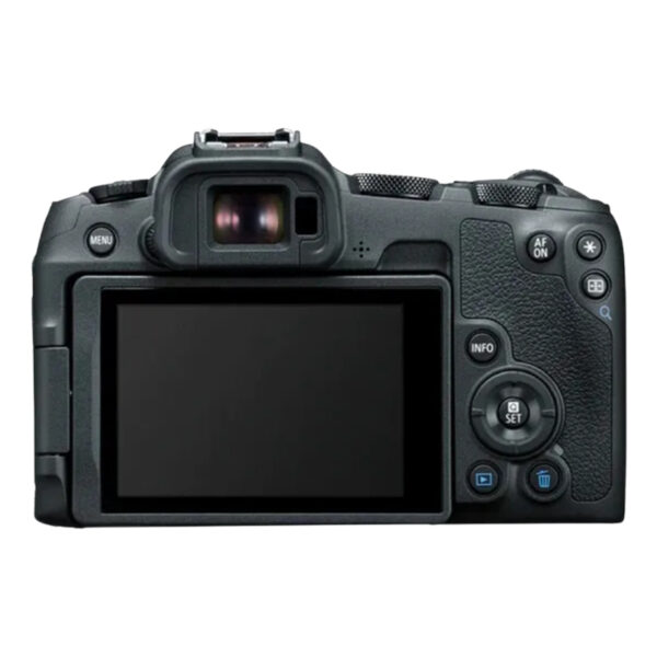 Canon EOS R8 (full-frame, 24.2 MP) con lente RF 24–50 mm STM. Cámara sin espejo con vídeo 4K/60p sin recorte, AF Dual Pixel II. Visor OLED nítido y pantalla abatible. Cuerpo compacto para fotografía de retratos, paisajes y cine, con calidad pro.